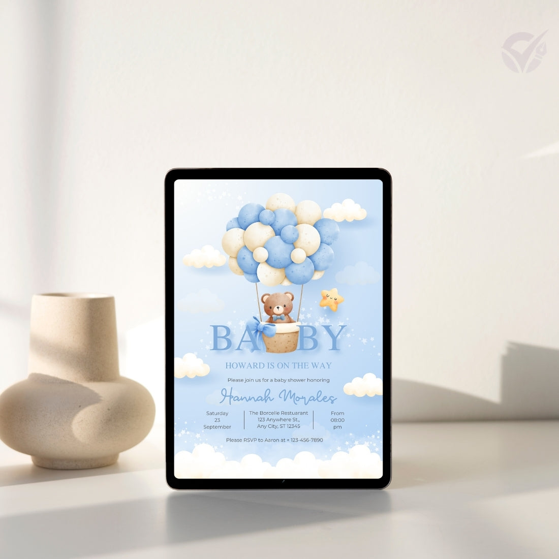 Baby Balloon Baby Shower Invitation Editable Canva Template Hot Air Balloon Baby Shower Invite Instant Digital Download