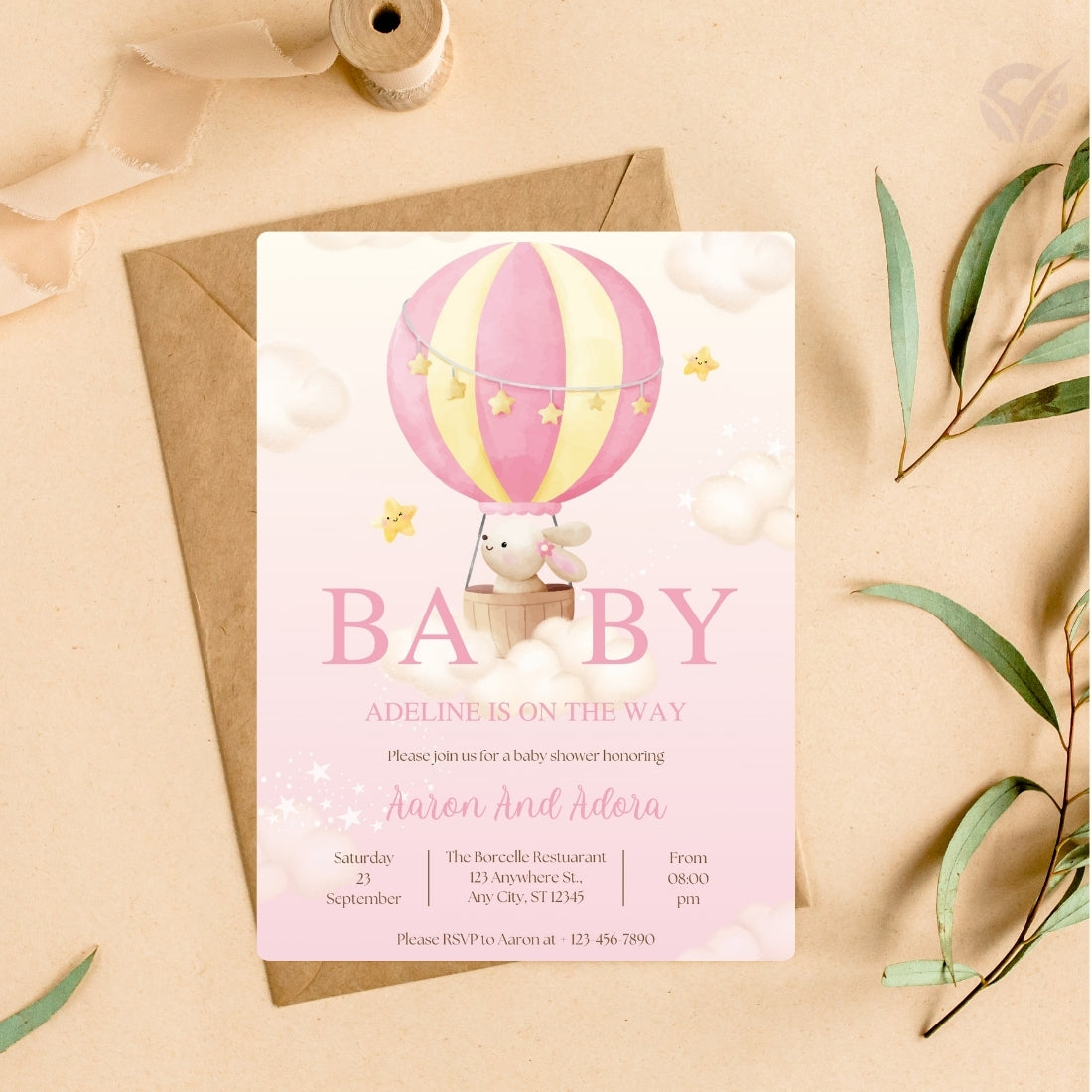 Baby Shower Invitation for Girl Editable Canva Template Pink Baby Shower Invite Instant Digital Download