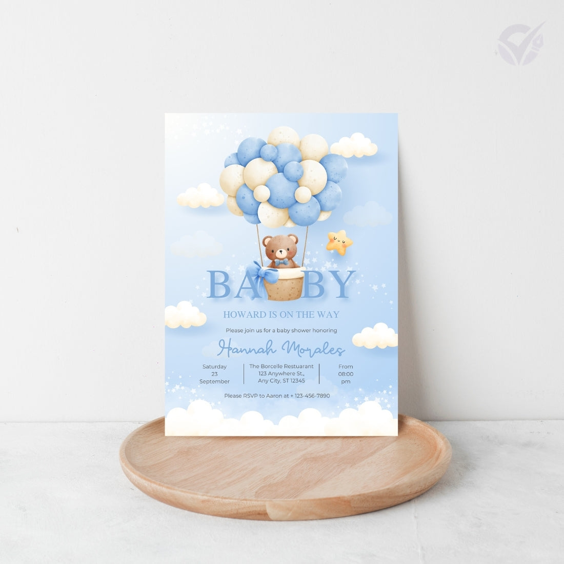 Baby Balloon Baby Shower Invitation Editable Canva Template Hot Air Balloon Baby Shower Invite Instant Digital Download