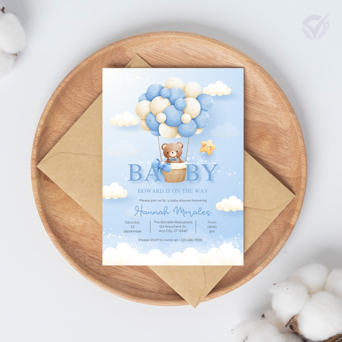Baby Balloon Baby Shower Invitation Editable Canva Template Hot Air Balloon Baby Shower Invite Instant Digital Download