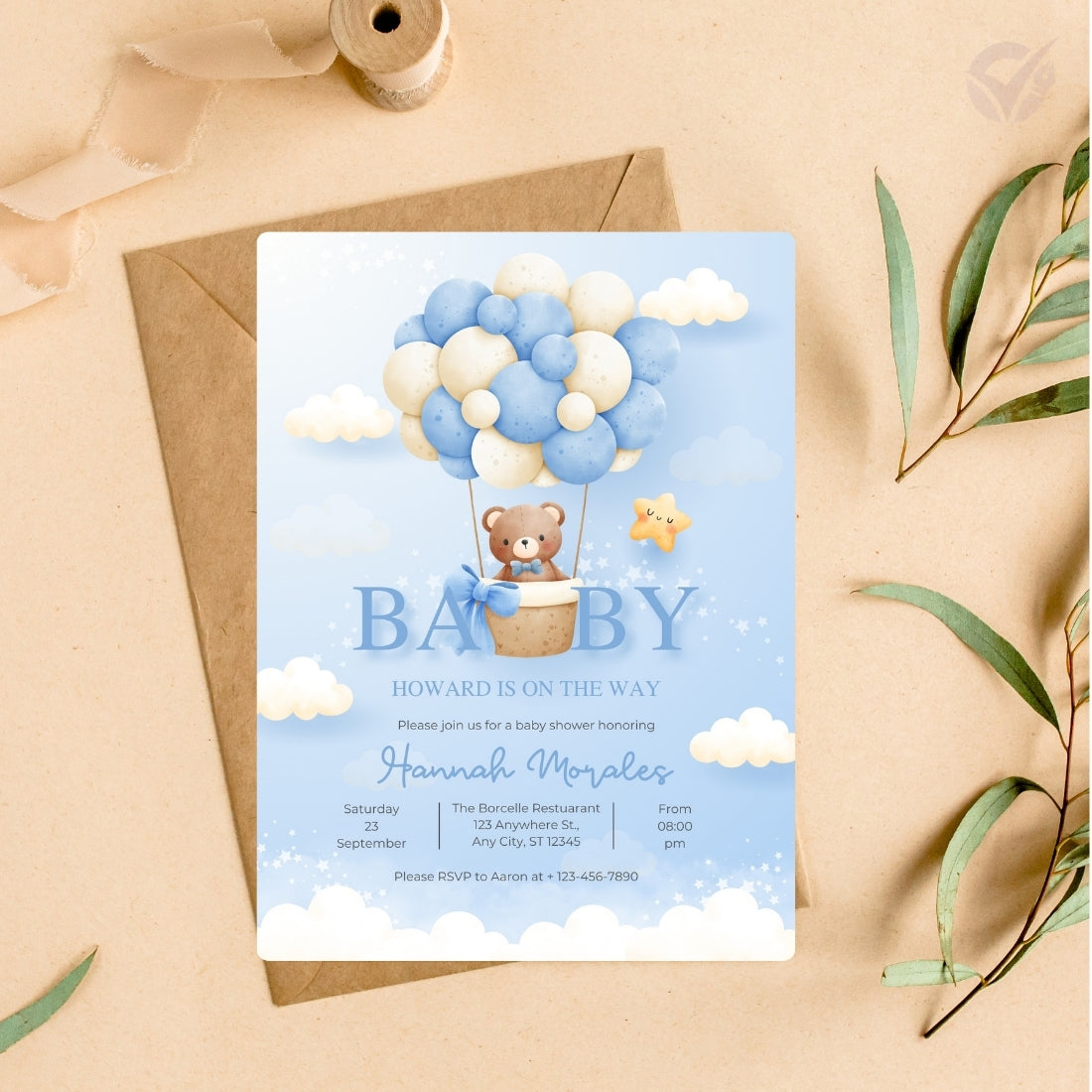Baby Balloon Baby Shower Invitation Editable Canva Template Hot Air Balloon Baby Shower Invite Instant Digital Download