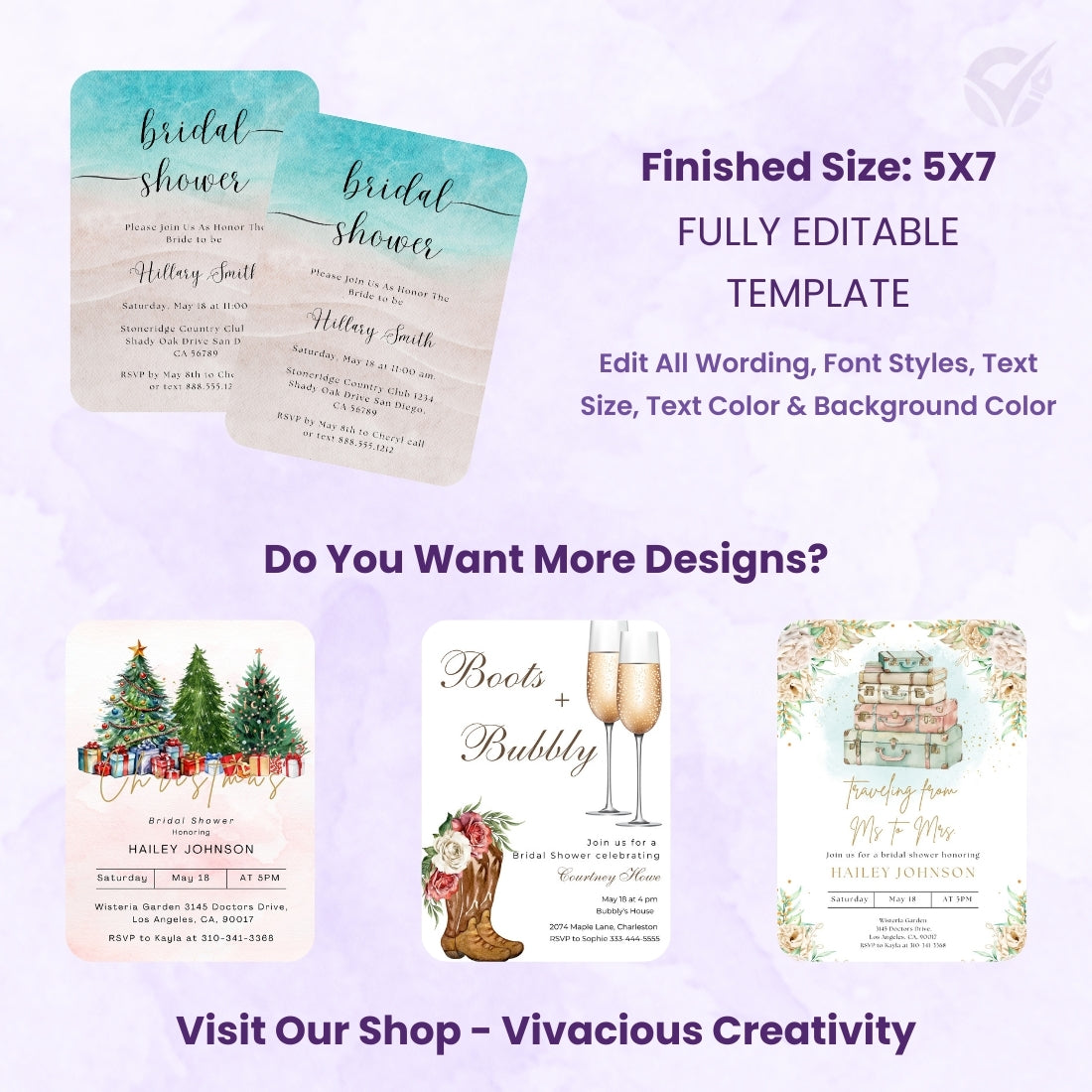 Beach Theme Bridal Shower Invitations Editable Canva Template Digital Download