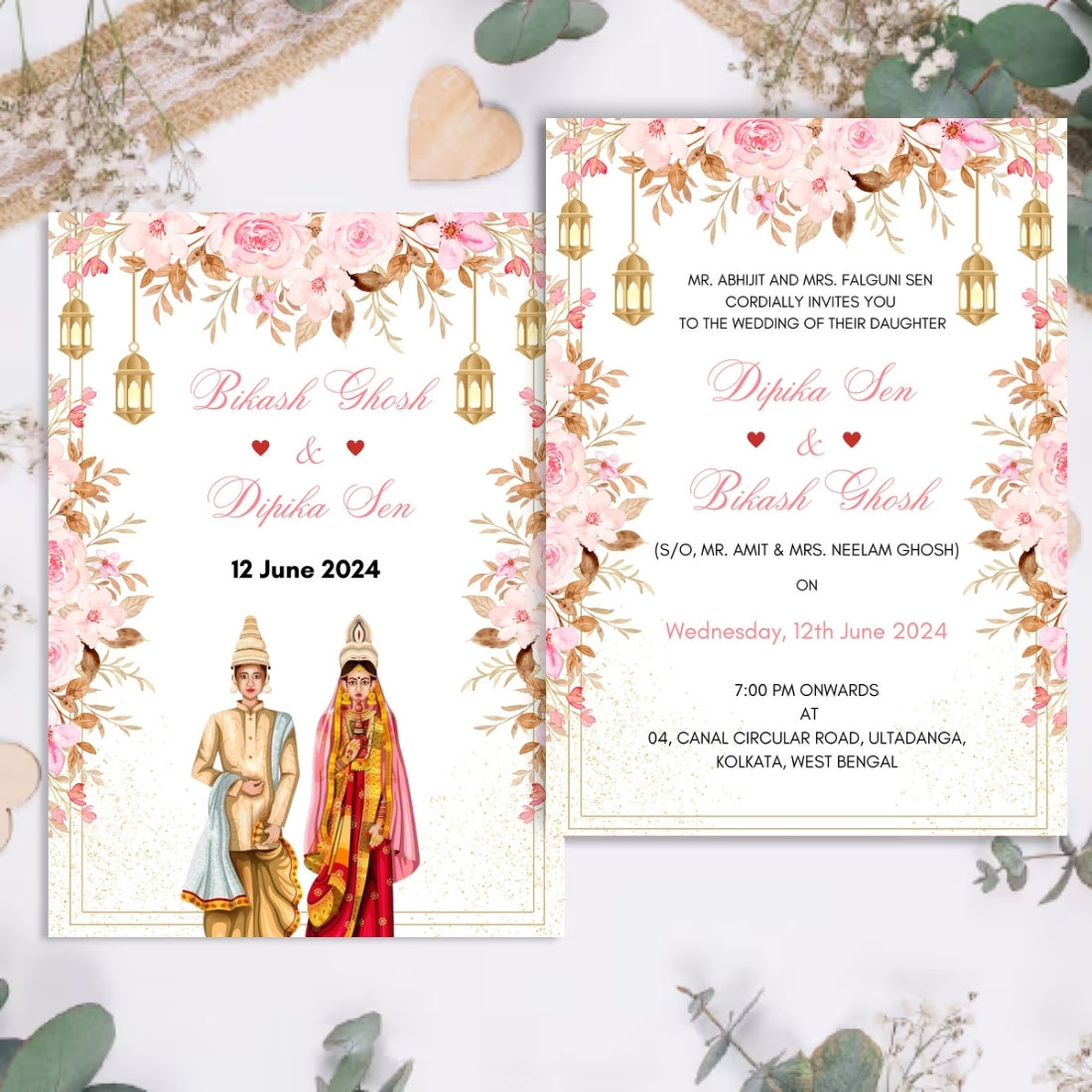 Bengali Wedding Invitation 2 Page Editable Canva Template Traditional Indian Wedding Card Instant Digital Download