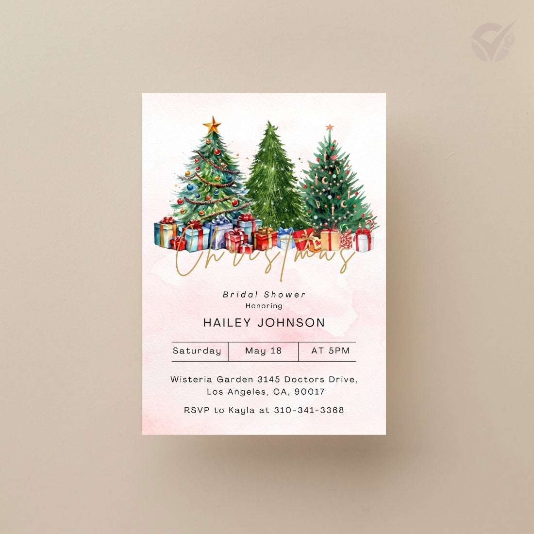 Christmas Themed Bridal Shower Invitations Editable Canva Template Digital Download