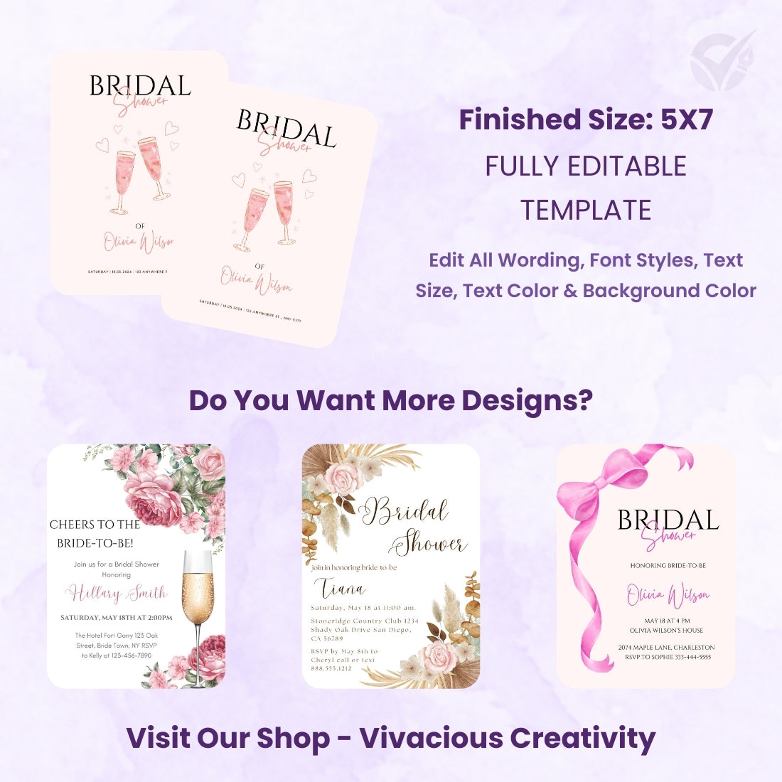 Bridal Shower Invitations Editable Canva Template Digital Download