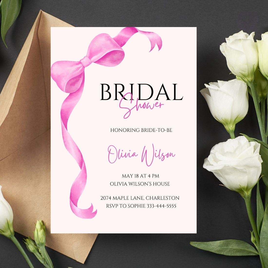 Bridal Shower Invitation Wording Editable Canva Template 1-Page Digital Download
