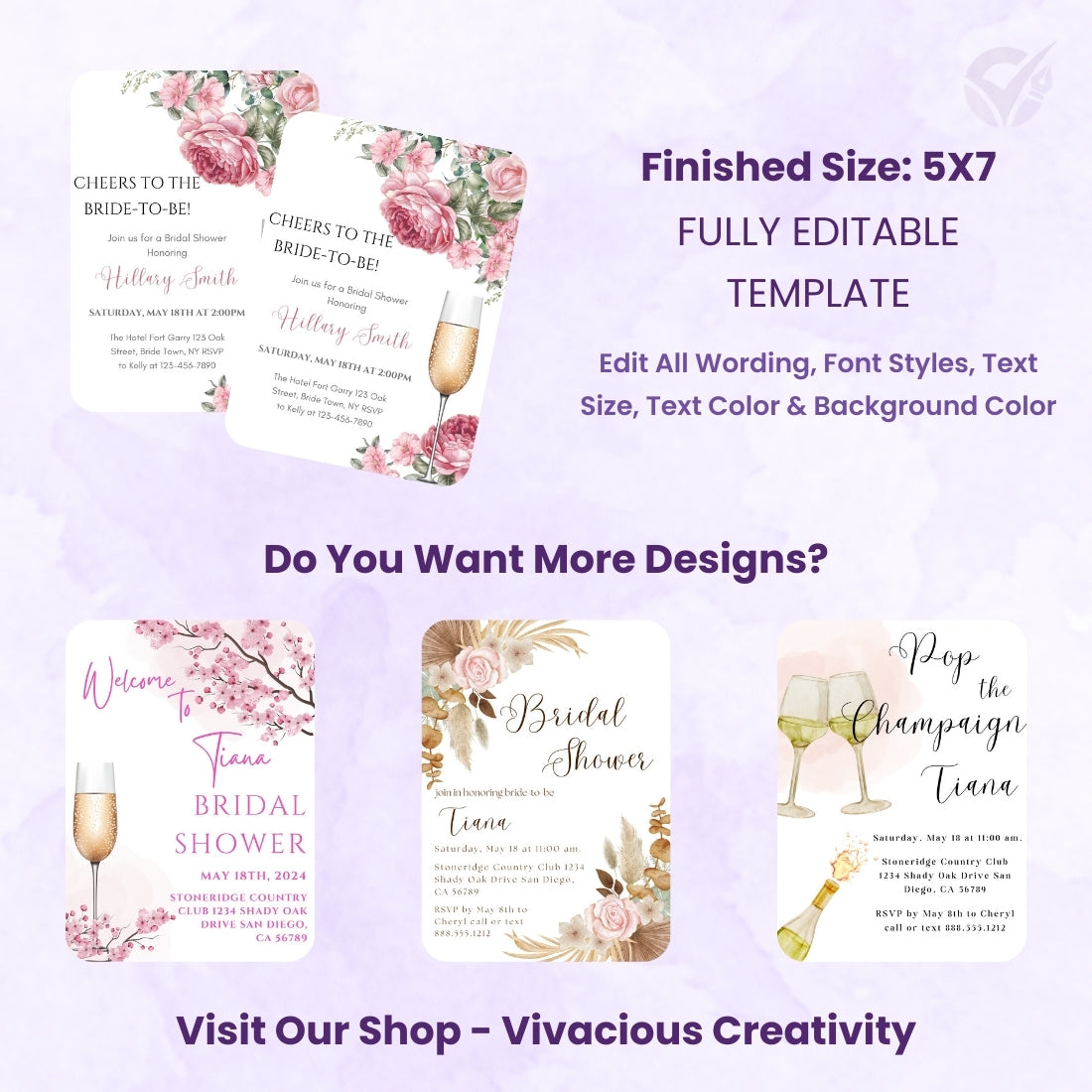 Printable Bridal Shower Invitations Editable Canva Template 5x7 Digital Download