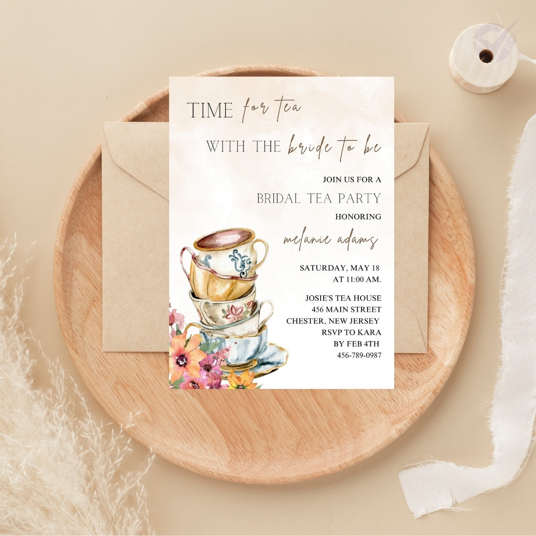 Tea Party Bridal Shower Invitation Editable Canva Template Vintage Garden Party Invite Instant Digital Download