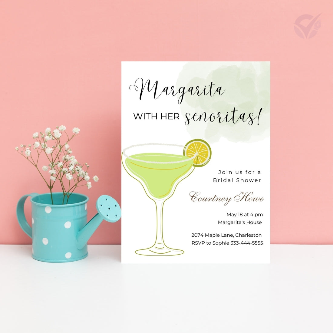 Lemon Bridal Shower Invitations "Margarita with Her Señoritas" Theme Editable Canva Template