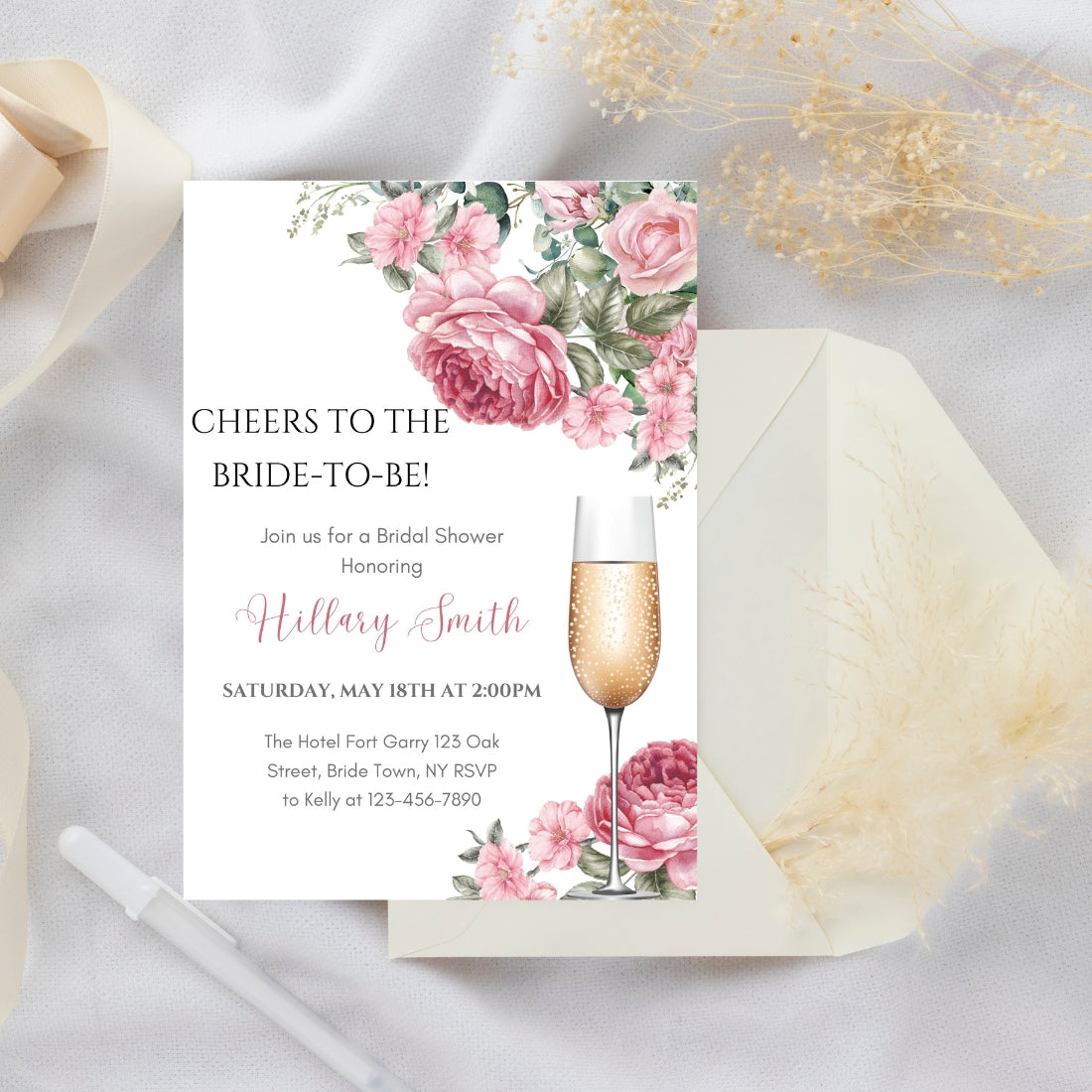 Printable Bridal Shower Invitations Editable Canva Template 5x7 Digital Download