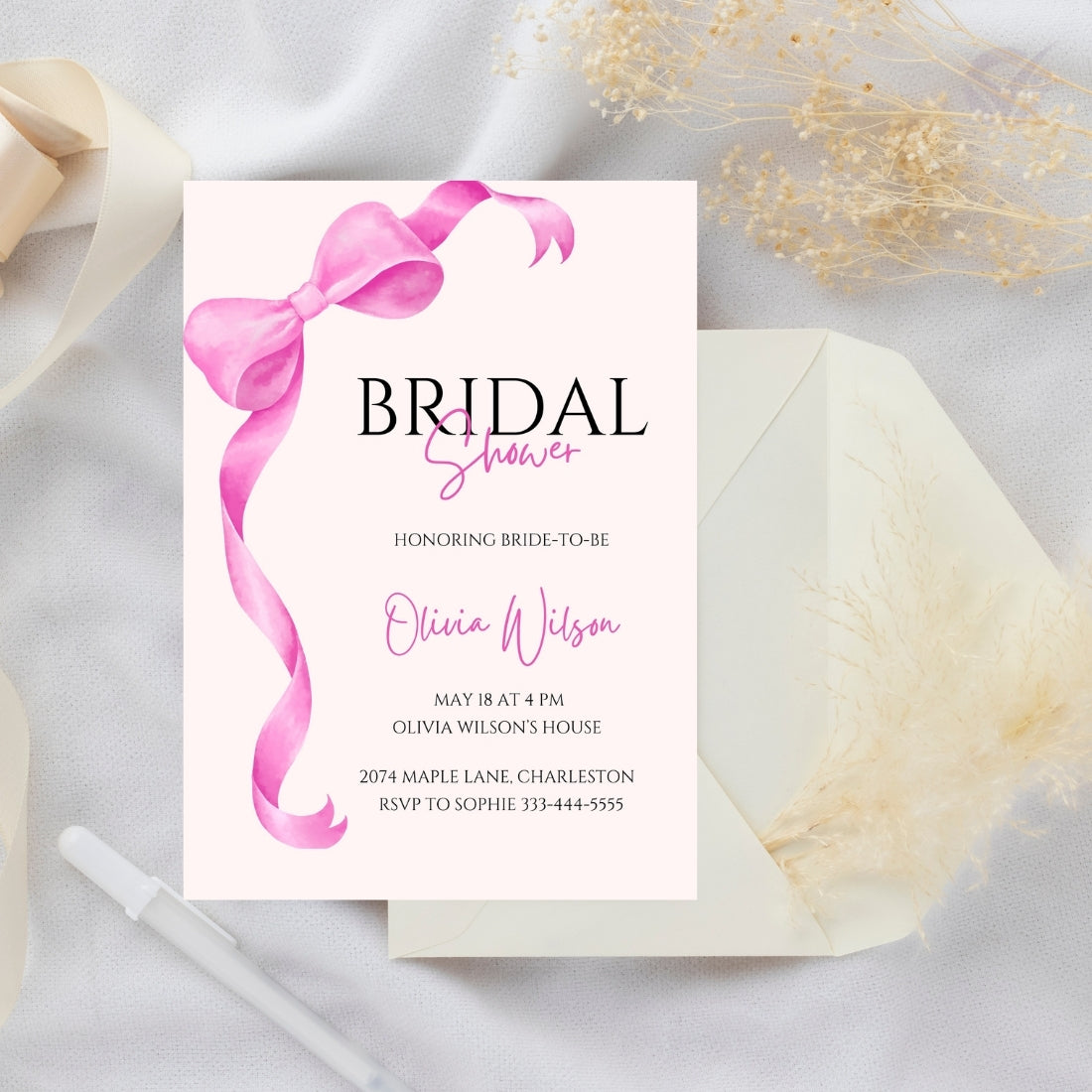 Bridal Shower Invitation Wording Editable Canva Template 1-Page Digital Download
