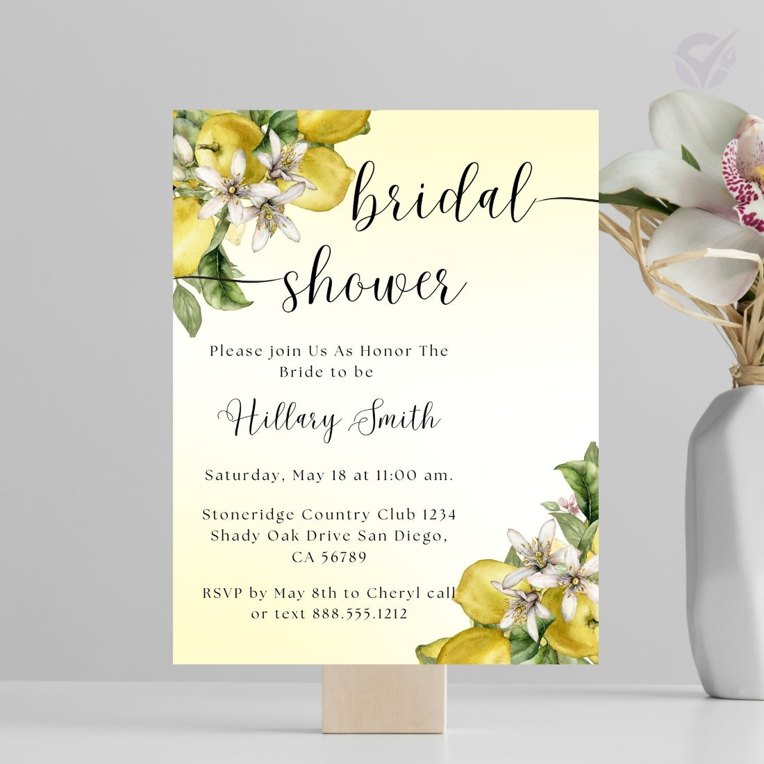 Lemon Themed Bridal Shower Invitation Editable Canva Template Citrus Bridal Shower Invite Instant Digital Download