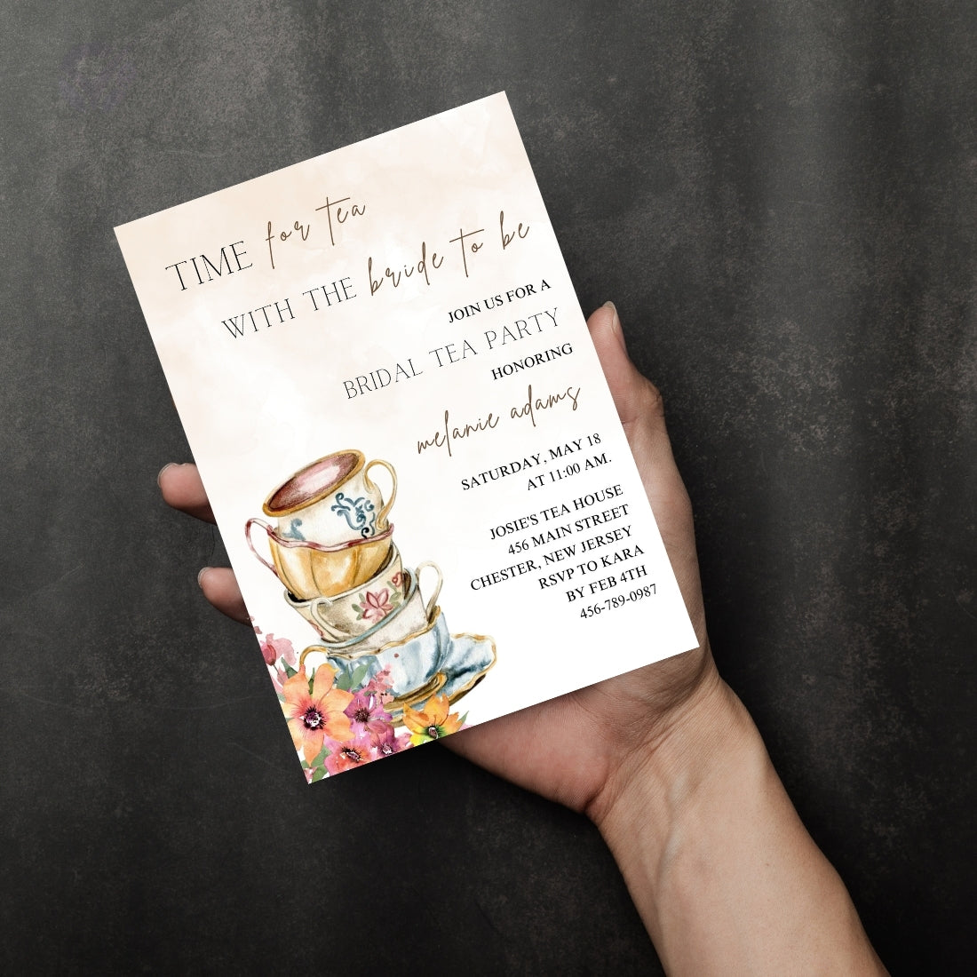 Tea Party Bridal Shower Invitation Editable Canva Template Vintage Garden Party Invite Instant Digital Download