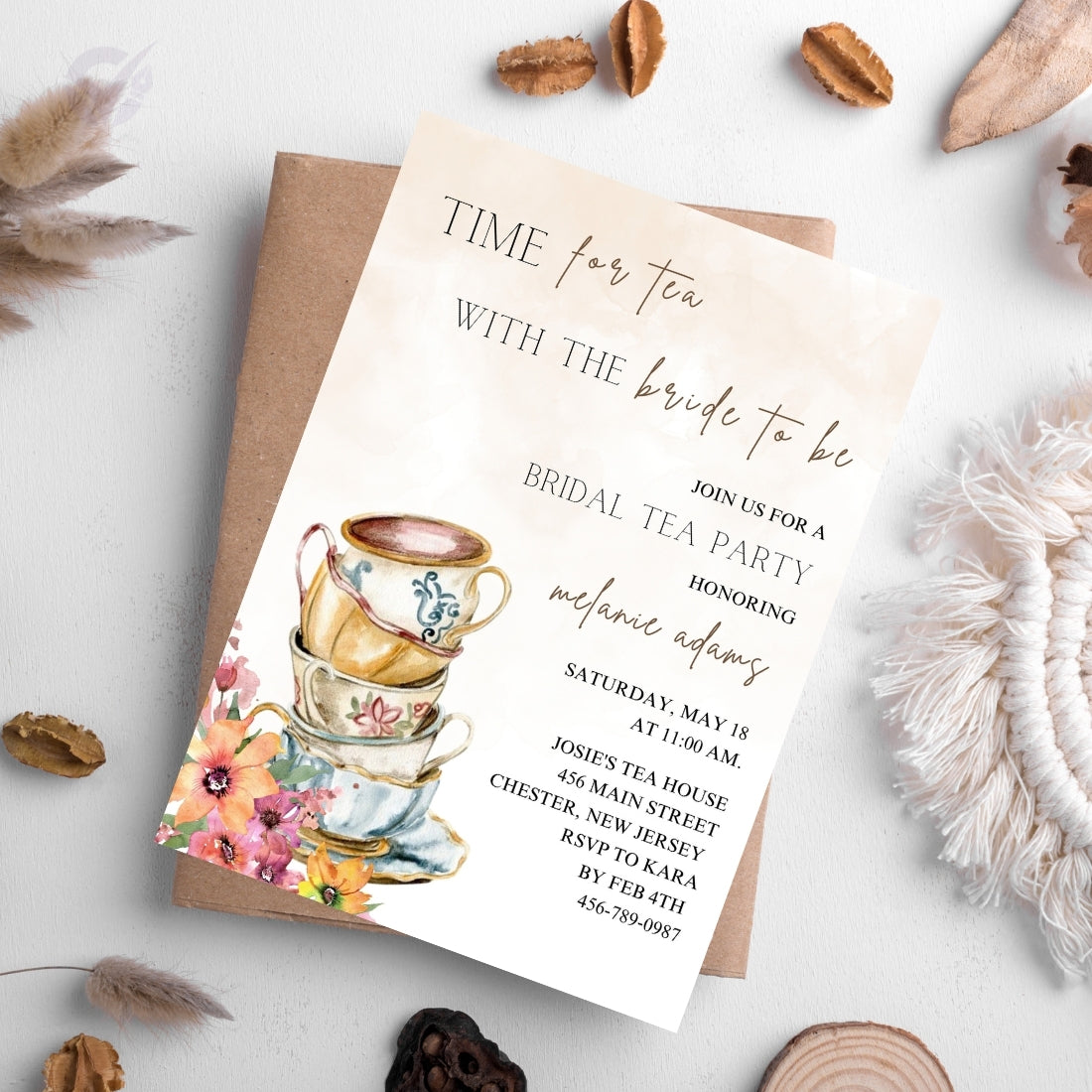 Tea Party Bridal Shower Invitation Editable Canva Template Vintage Garden Party Invite Instant Digital Download