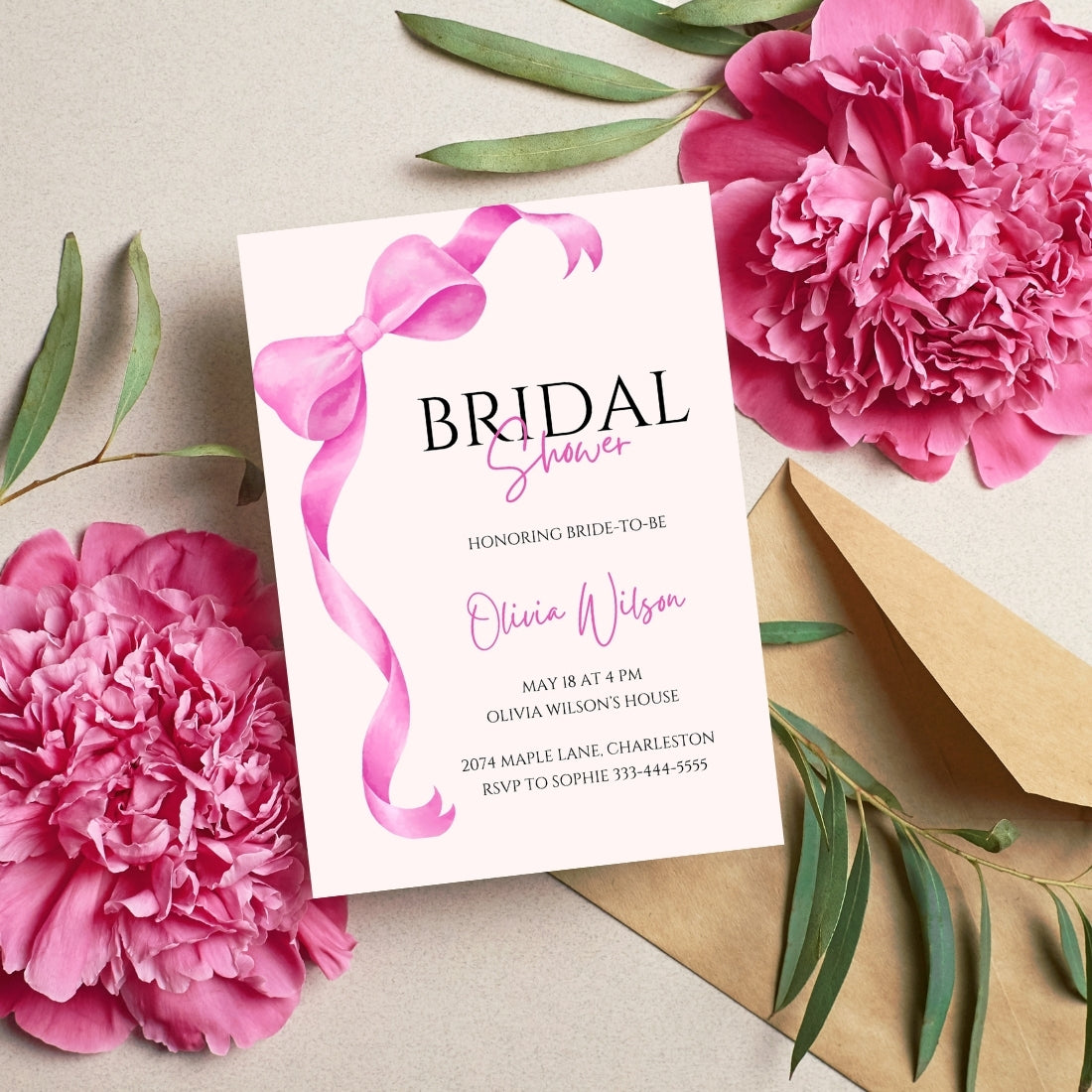 Bridal Shower Invitation Wording Editable Canva Template 1-Page Digital Download