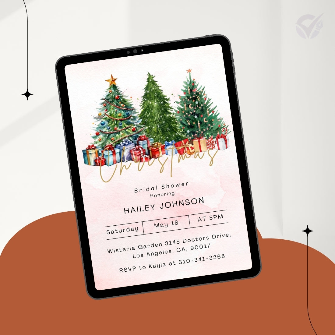 Christmas Themed Bridal Shower Invitations Editable Canva Template Digital Download