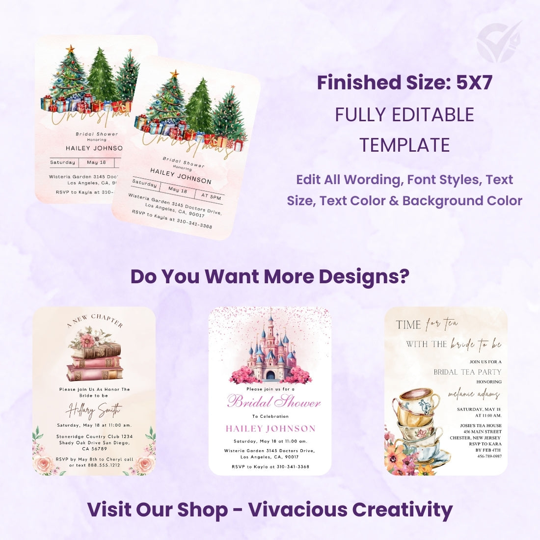 Christmas Themed Bridal Shower Invitations Editable Canva Template Digital Download