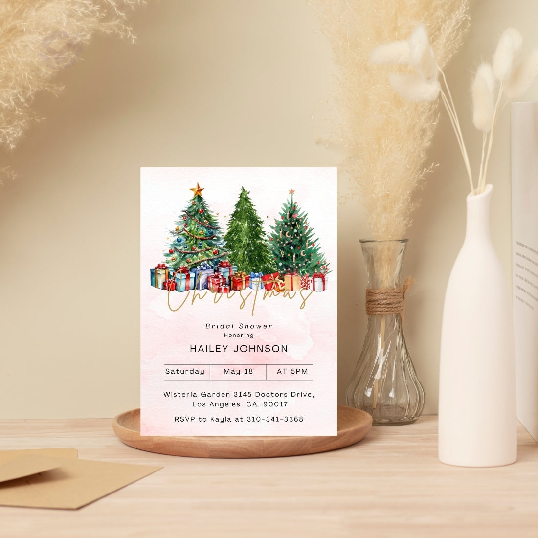 Christmas Themed Bridal Shower Invitations Editable Canva Template Digital Download
