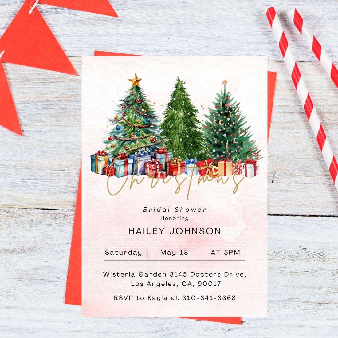 Christmas Themed Bridal Shower Invitations Editable Canva Template Digital Download