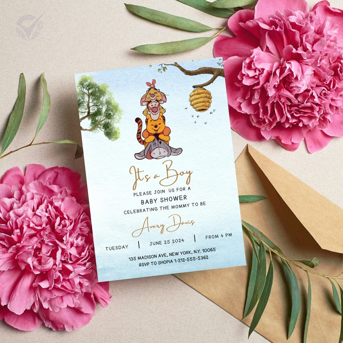 Classic Winnie the Pooh Baby Shower Invitation Editable Canva Template Storybook Baby Shower Invite Instant Digital Download