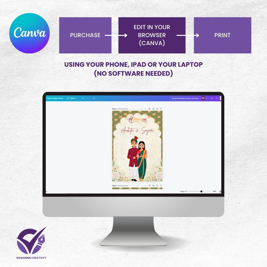 Marathi Wedding Invitation Wording 2 Page Digital Canva Template Editable Wedding Invite Instant Download