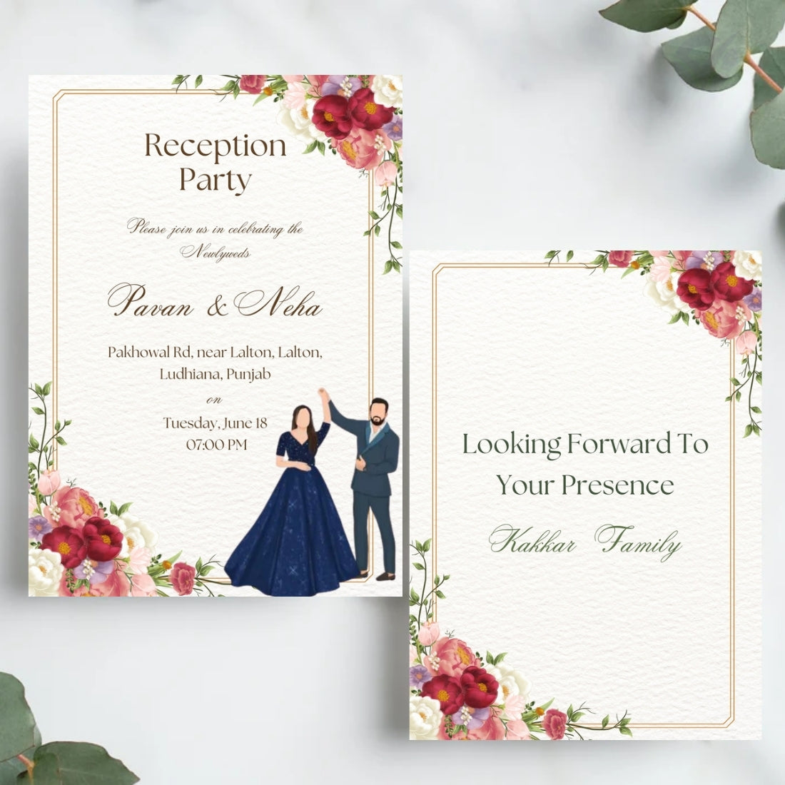 Sikh Wedding Invitations UK – 8 Card Digital Suite with Illustrated Designs (Editable in Canva)