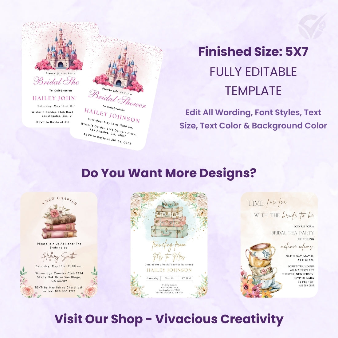 Disney Themed Bridal Shower Invitations Editable Canva Template Digital Download