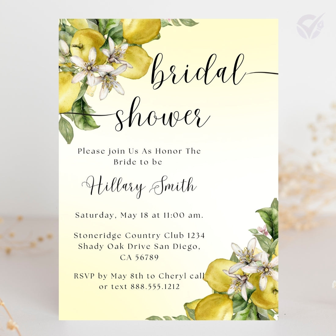Lemon Themed Bridal Shower Invitation Editable Canva Template Citrus Bridal Shower Invite Instant Digital Download