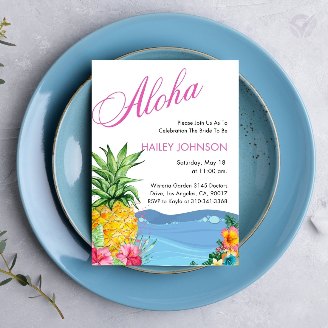 Hawaiian Themed Bridal Shower Invitations Editable Canva Template Digital Download