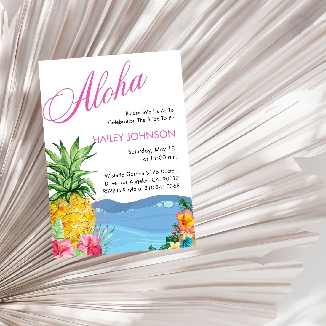 Hawaiian Themed Bridal Shower Invitations Editable Canva Template Digital Download