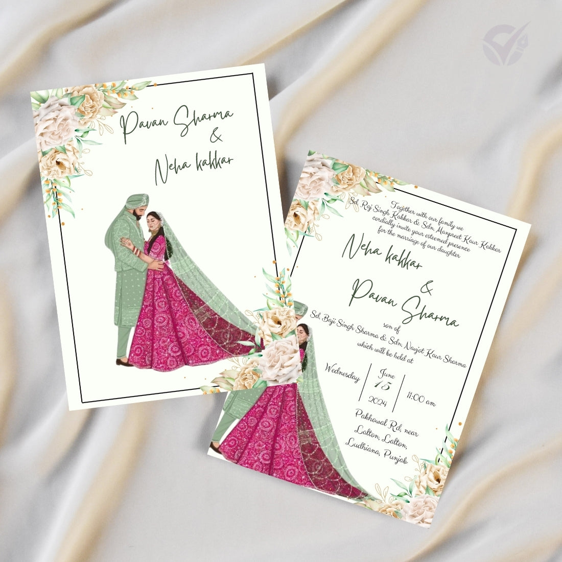 Sikh Wedding Card Invitations – Punjabi Theme 2-Card Editable Canva Template