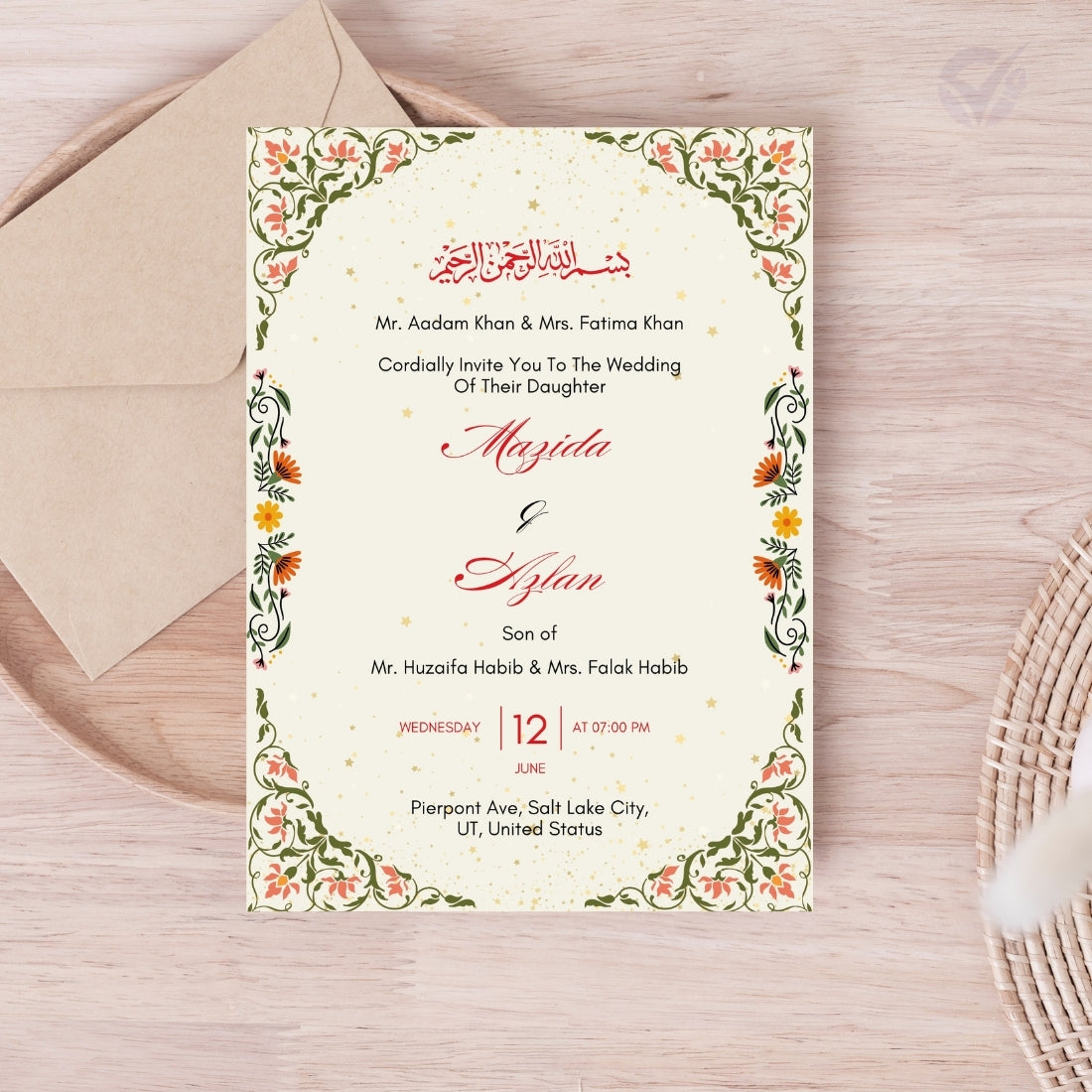 Islamic Wedding Invitation Cards 2 Page Editable Canva Template Digital Download