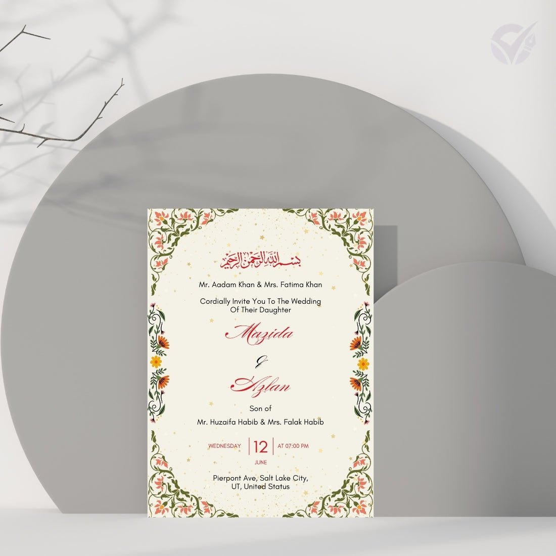 Islamic Wedding Invitation Cards 2 Page Editable Canva Template Digital Download