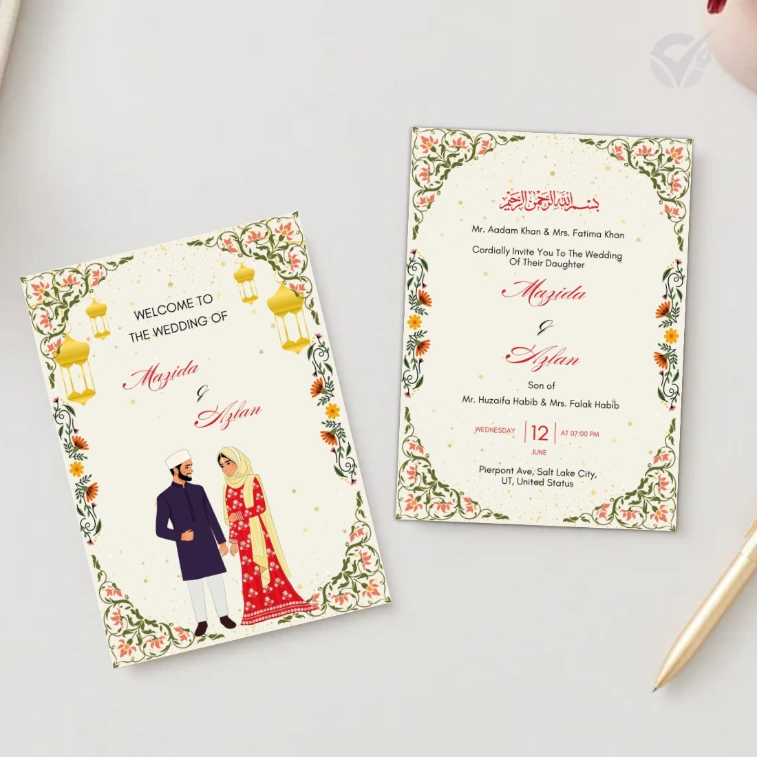 Islamic Wedding Invitation Cards 2 Page Editable Canva Template Digital Download