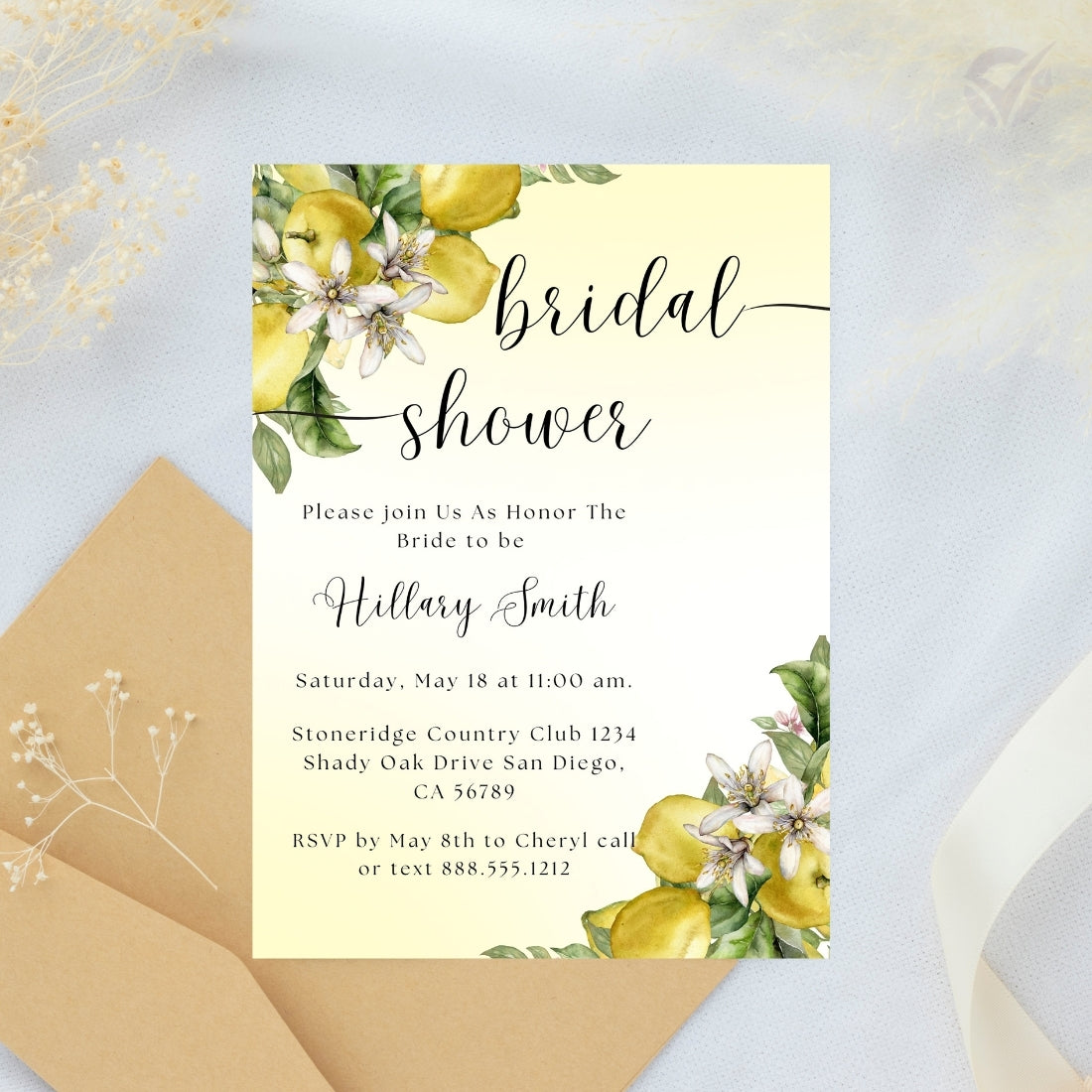 Lemon Themed Bridal Shower Invitation Editable Canva Template Citrus Bridal Shower Invite Instant Digital Download