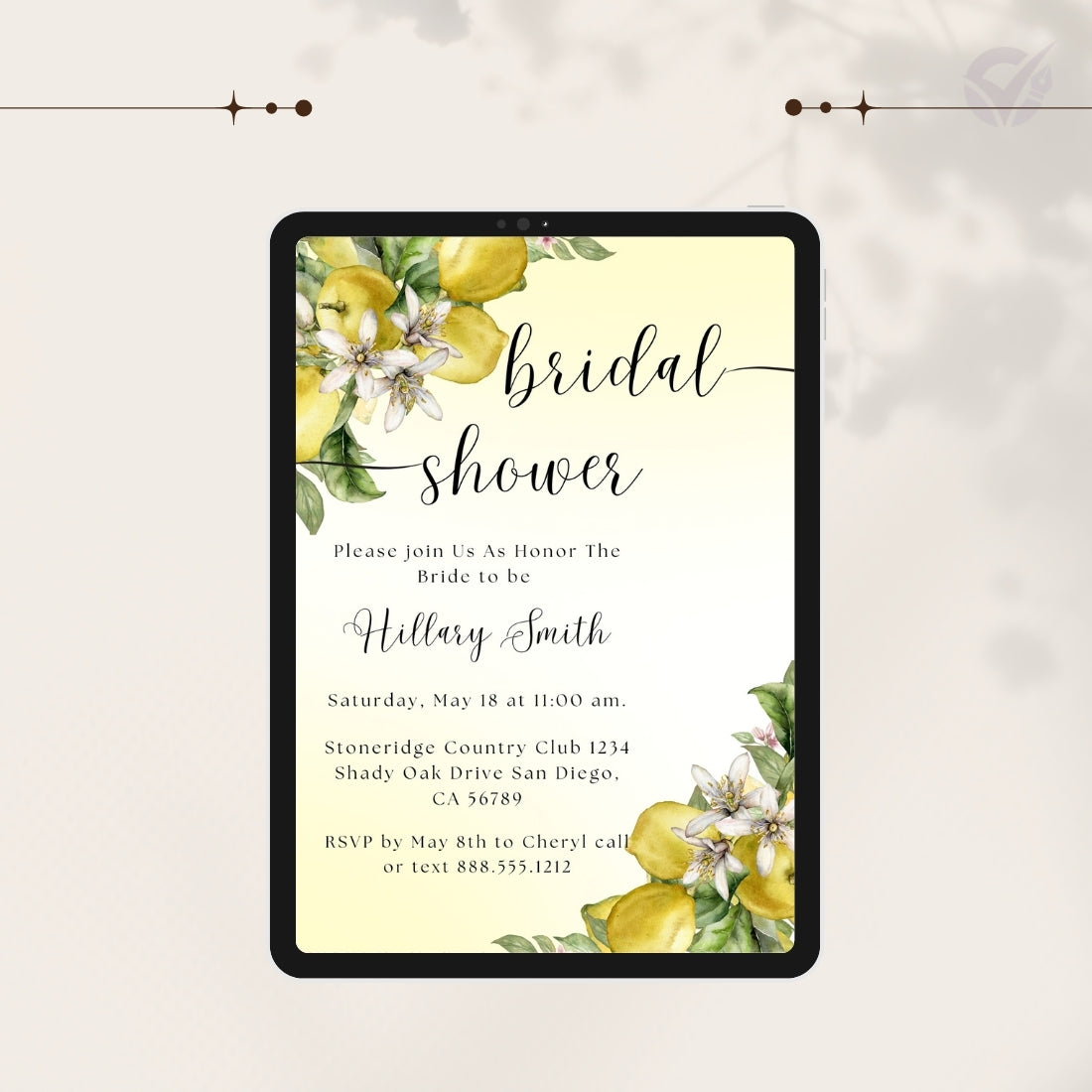 Lemon Themed Bridal Shower Invitation Editable Canva Template Citrus Bridal Shower Invite Instant Digital Download
