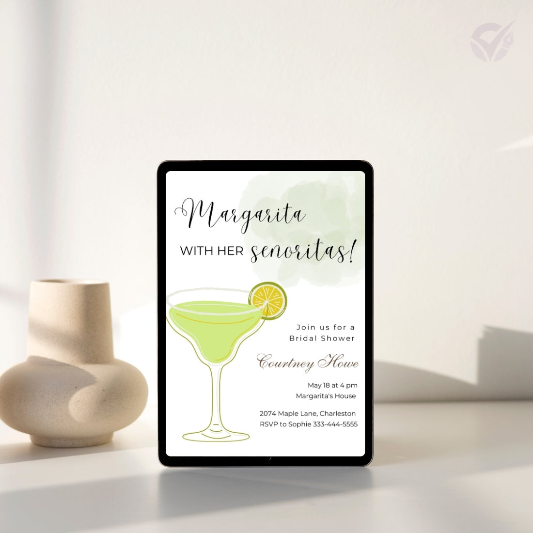 Lemon Bridal Shower Invitations "Margarita with Her Señoritas" Theme Editable Canva Template