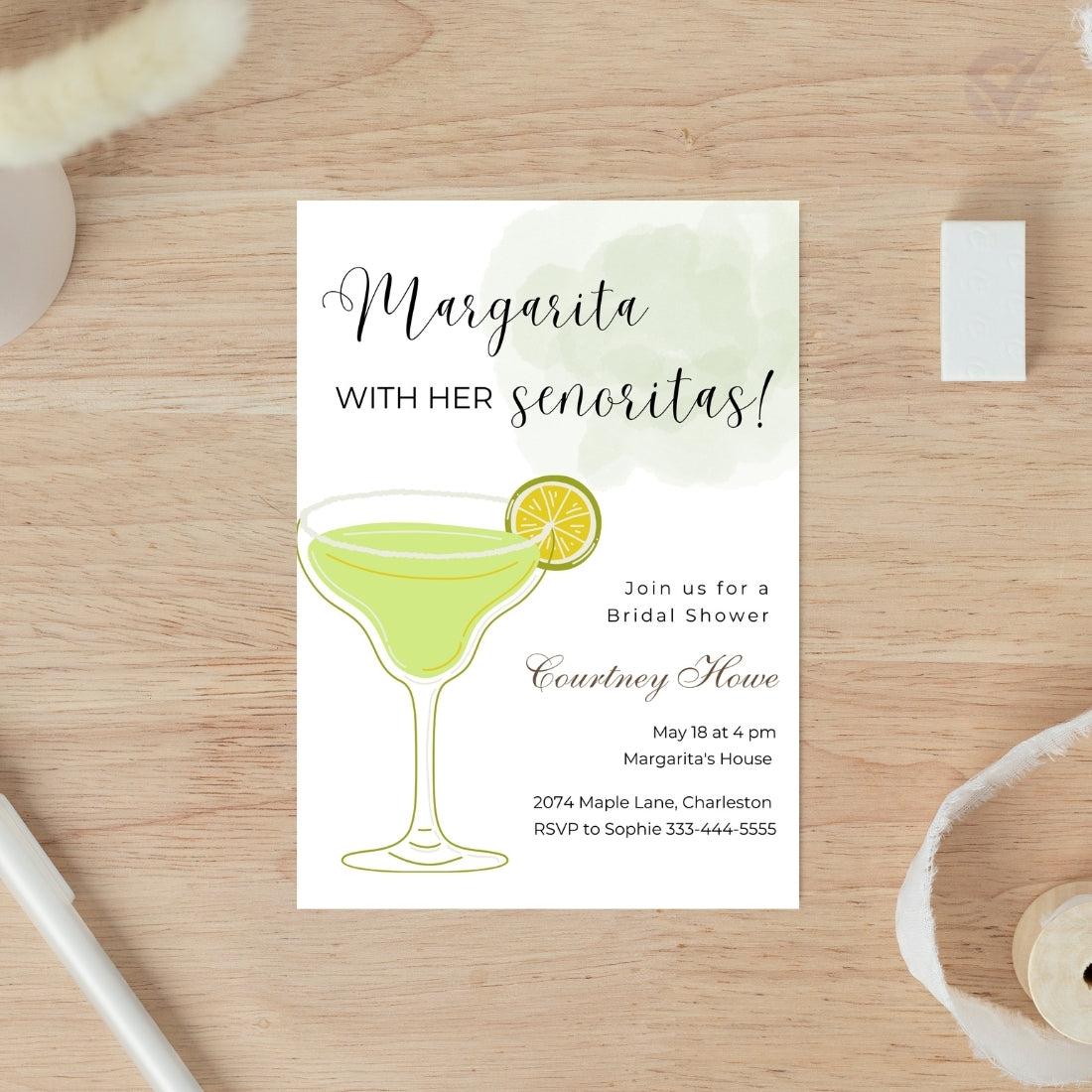 Lemon Bridal Shower Invitations "Margarita with Her Señoritas" Theme Editable Canva Template