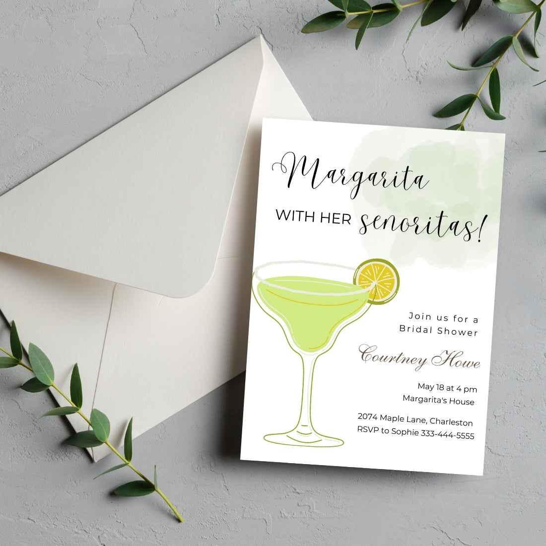 Lemon Bridal Shower Invitations "Margarita with Her Señoritas" Theme Editable Canva Template