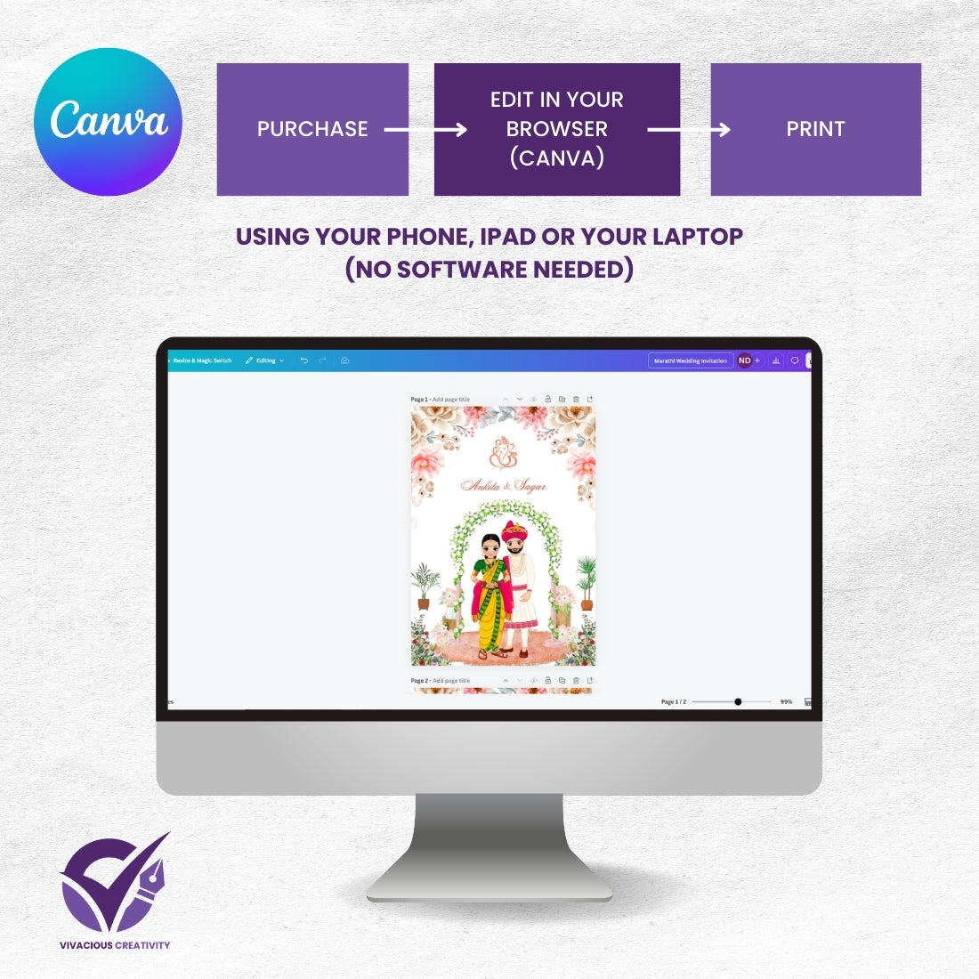 Marathi Wedding Invitation 2 Page Editable Canva Template Traditional Indian Wedding Card Instant Digital Download