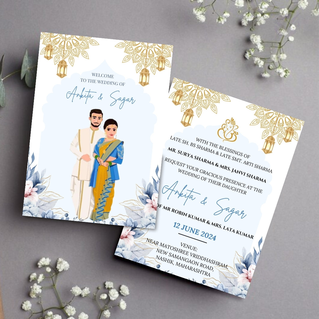 Wedding Invitation Card 2 Page Marathi Theme Editable Canva Template Digital Download