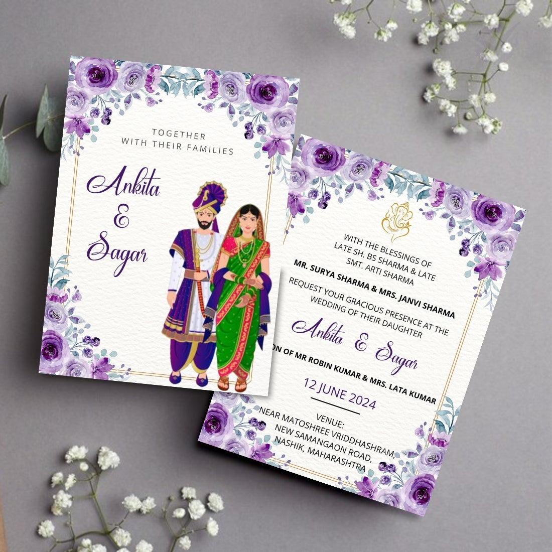 Marathi Invitation Card for Wedding 2 Page Editable Canva Template Digital Download Only