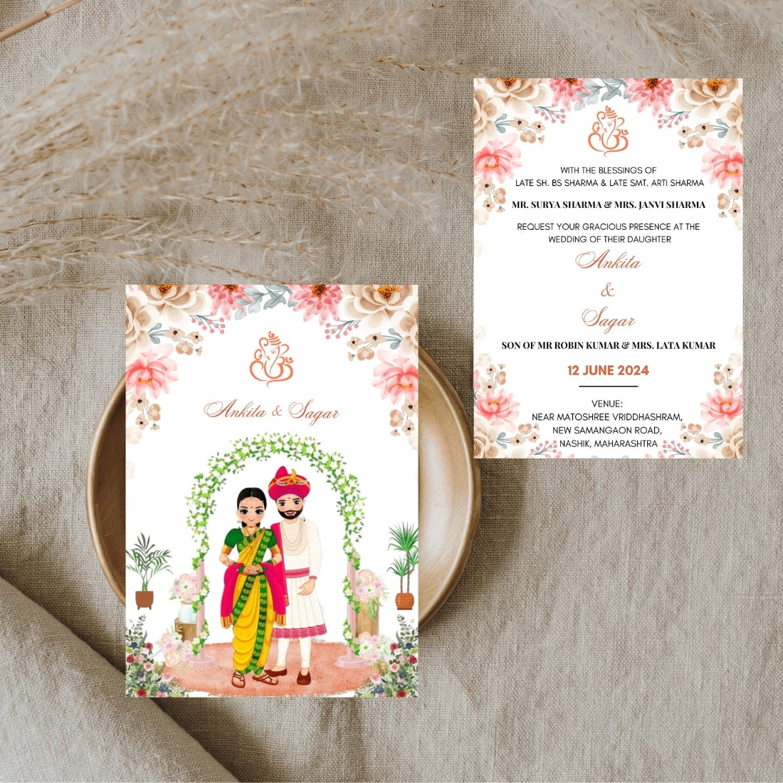 Marathi Wedding Invitation 2 Page Editable Canva Template Traditional Indian Wedding Card Instant Digital Download