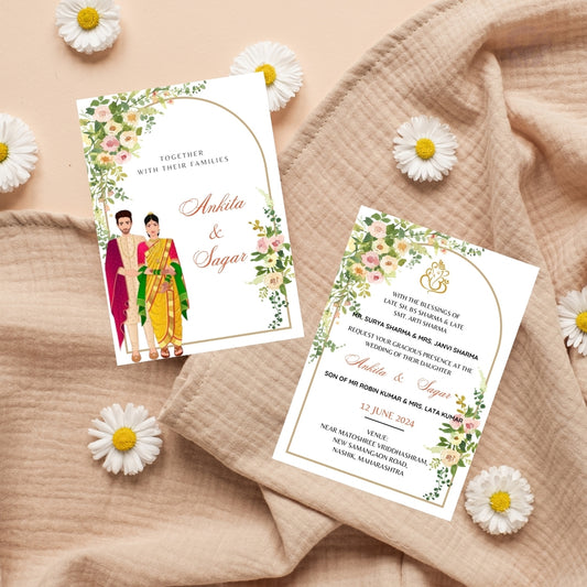Marathi Wedding Invite Template | Editable 5×7 Canva Design | 2-Page Digital Card