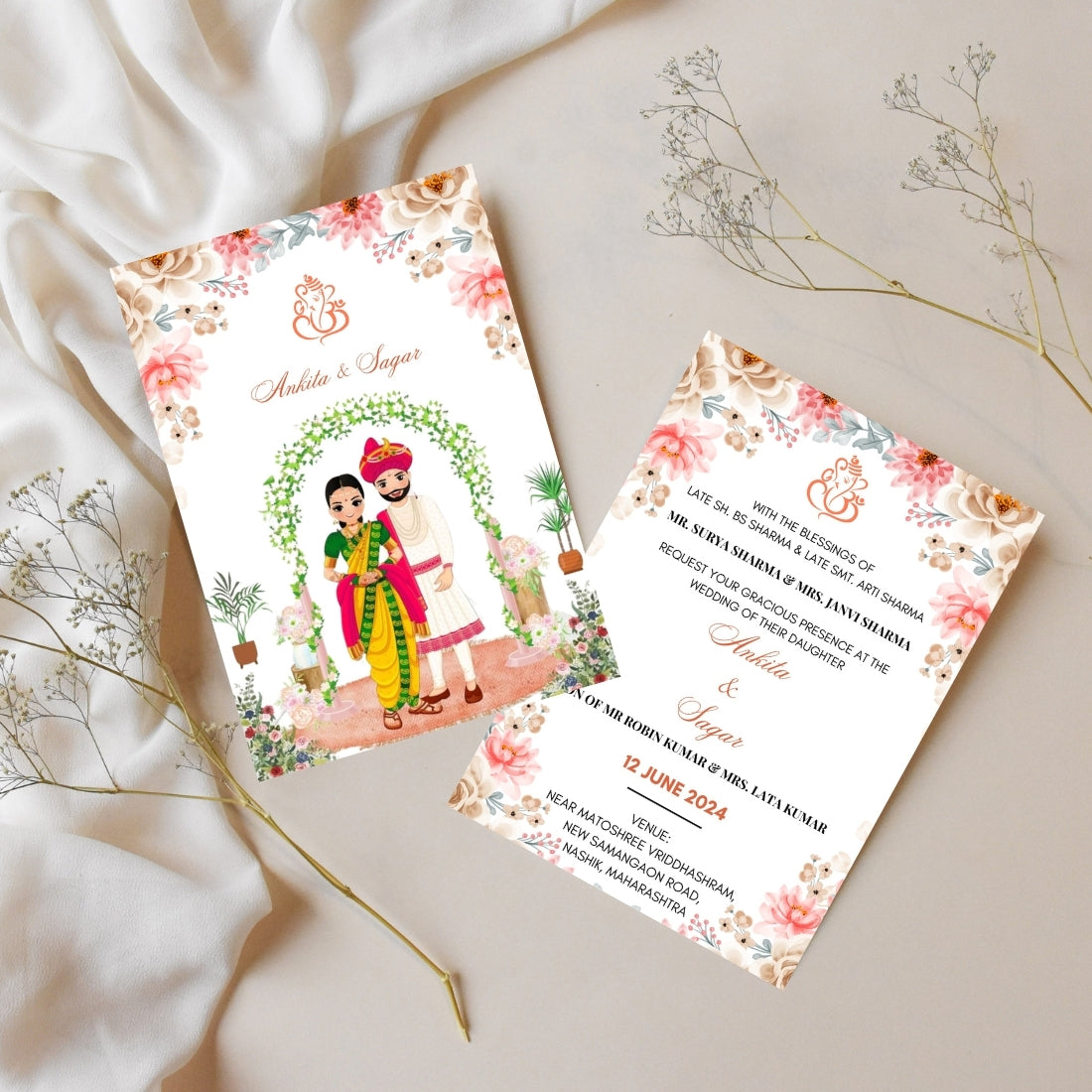 Marathi Wedding Invitation 2 Page Editable Canva Template Traditional Indian Wedding Card Instant Digital Download