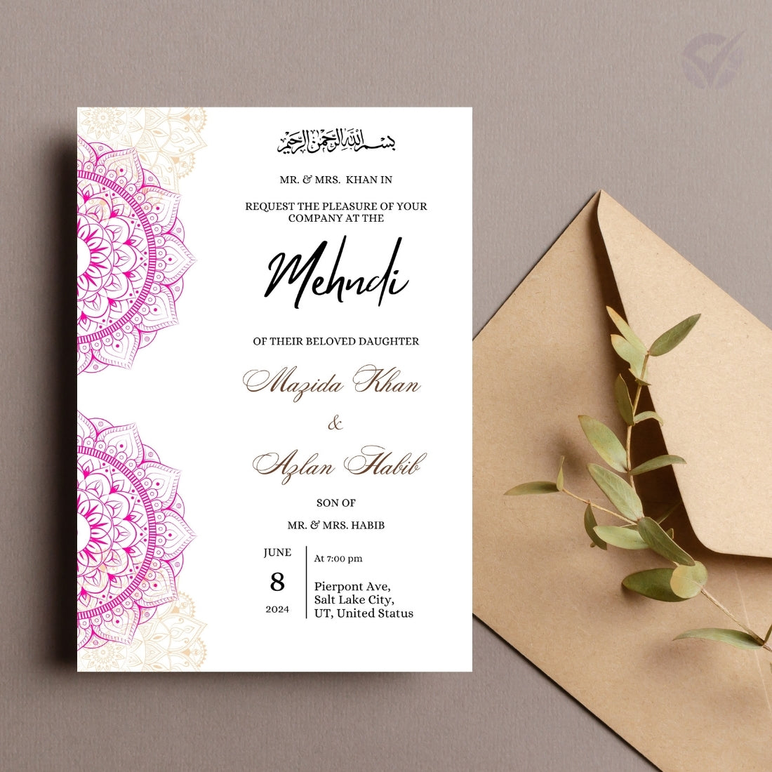 Muslim Wedding Invitation Template 6 Editable Canva Cards Mehndi, Dholki, Baraat, Nikkah, Walima, Mayoun Digital Download