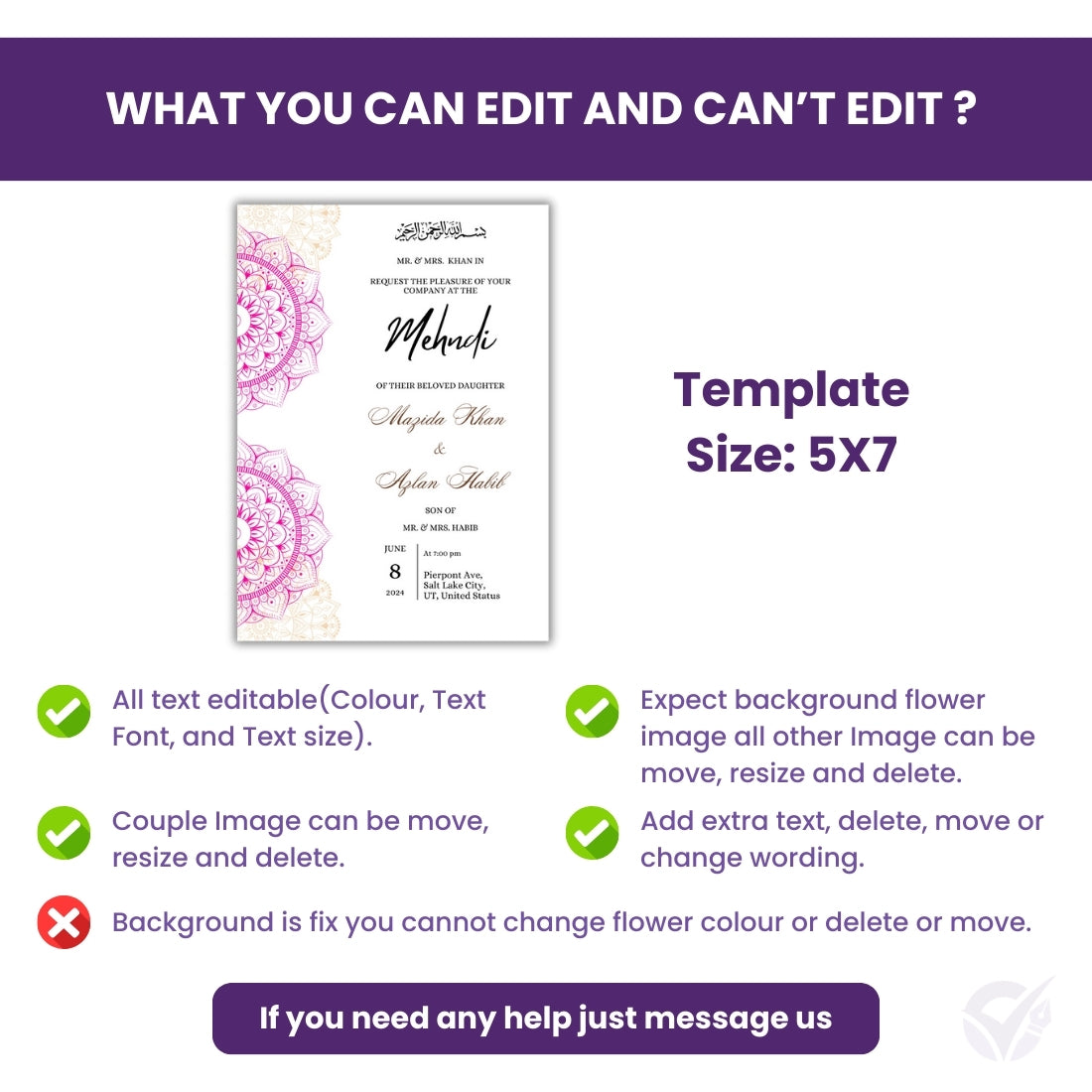 Muslim Wedding Invitation Template 6 Editable Canva Cards Mehndi, Dholki, Baraat, Nikkah, Walima, Mayoun Digital Download
