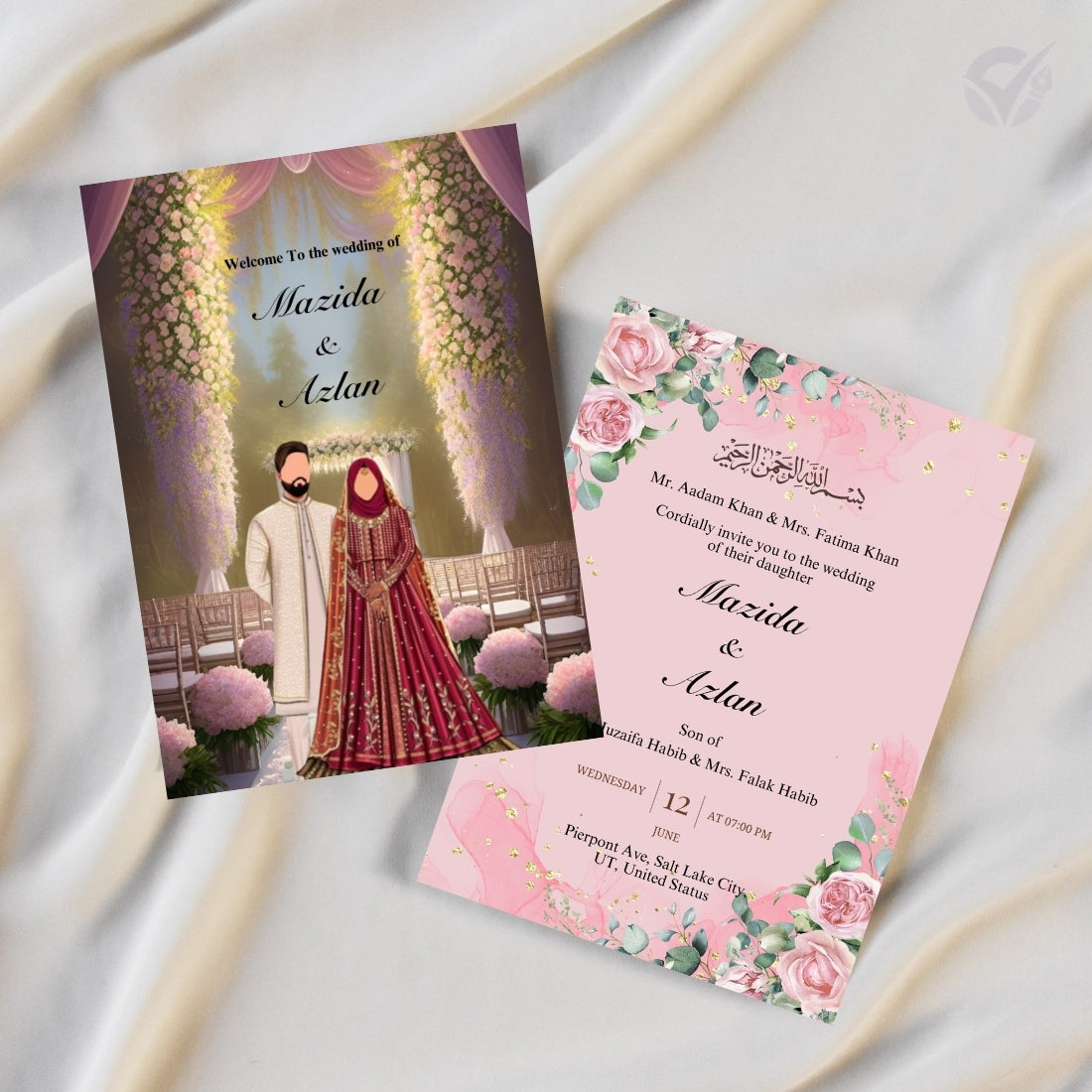 Muslim Wedding Invitation 2 Page Editable Canva Template Islamic Nikah Card Design Digital Download