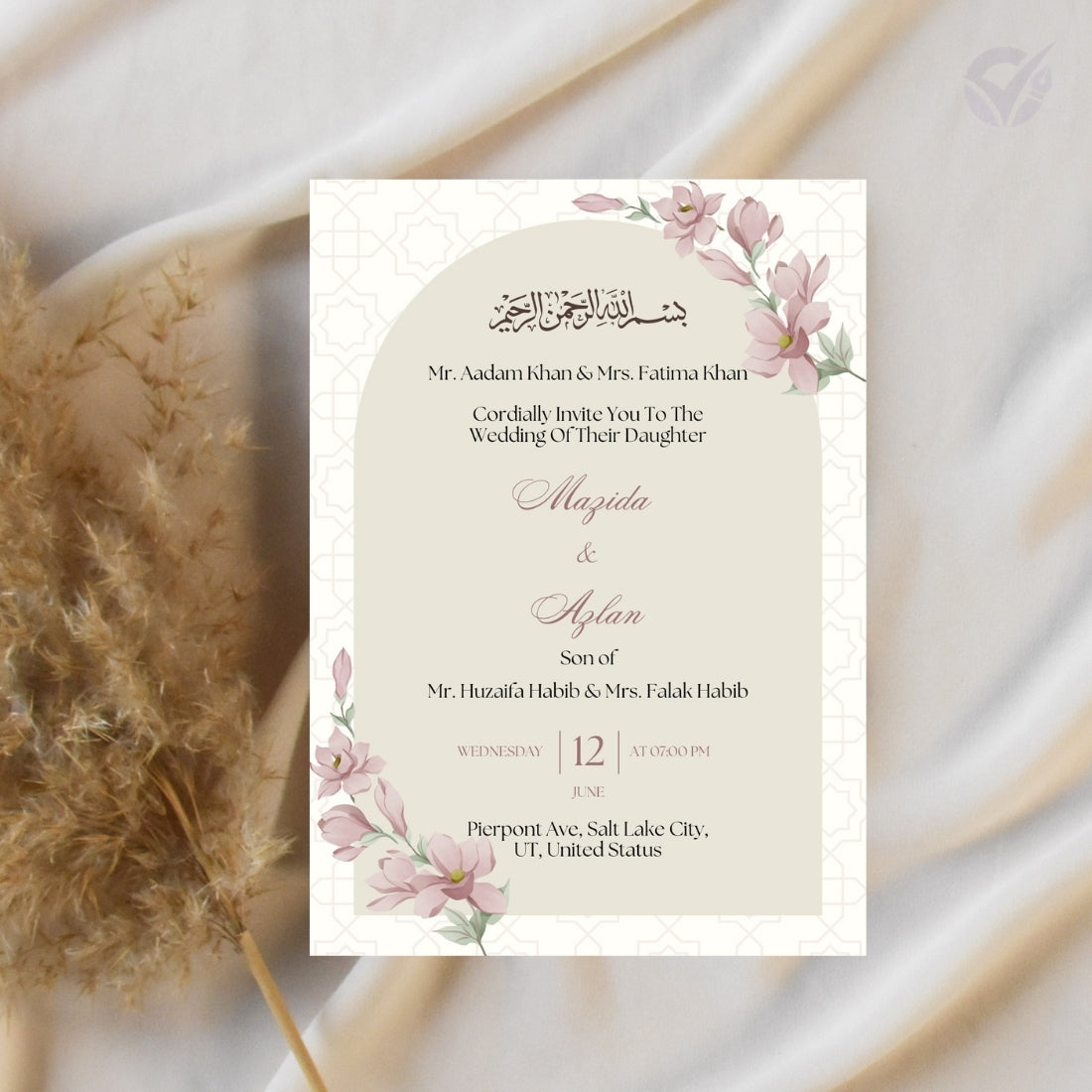 Muslim Wedding Invitation Cards 2 Page Editable Canva Template Digital Download