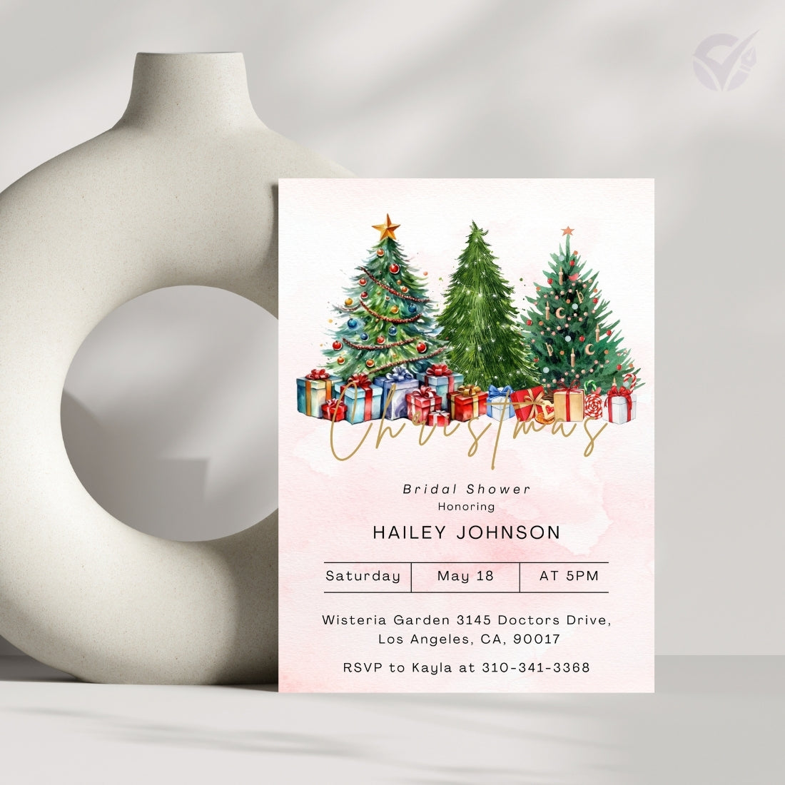 Christmas Themed Bridal Shower Invitations Editable Canva Template Digital Download